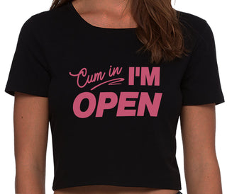 Cum In I'm Open - Black Crop Top