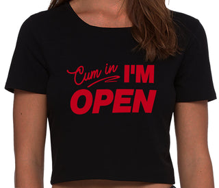 Cum In I'm Open - Black Crop Top