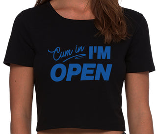Cum In I'm Open - Black Crop Top