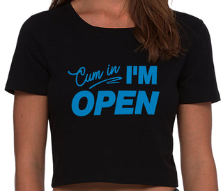 Cum In I'm Open - Black Crop Top