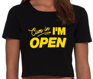 Cum In I'm Open - Black Crop Top