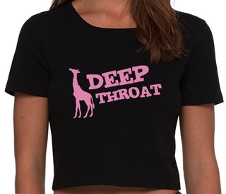 Deep throat - Giraffe Funny Logo - Black Crop Top