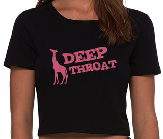 Deep throat - Giraffe Funny Logo - Black Crop Top