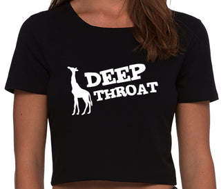 Deep throat - Giraffe Funny Logo - Black Crop Top