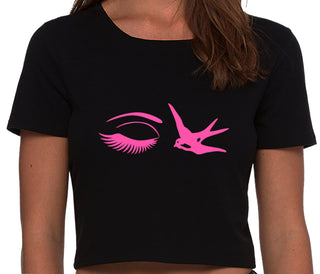 I Swallow - Eye Bird - Black Crop Top