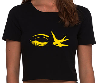 I Swallow - Eye Bird - Black Crop Top