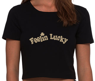 Feeling Lucky Shamrock - Black Crop Top