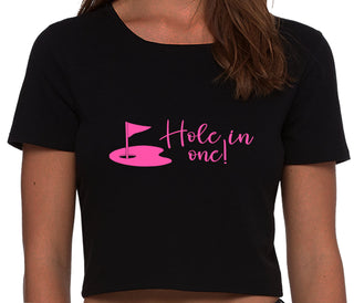 Hole In One - Funny Golf - Black Crop Top