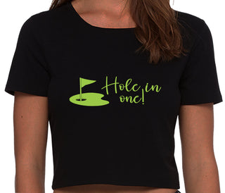 Hole In One - Funny Golf - Black Crop Top
