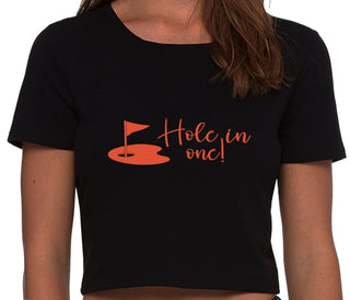 Hole In One - Funny Golf - Black Crop Top