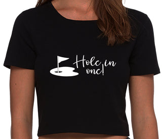 Hole In One - Funny Golf - Black Crop Top