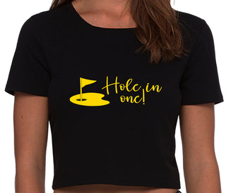 Hole In One - Funny Golf - Black Crop Top