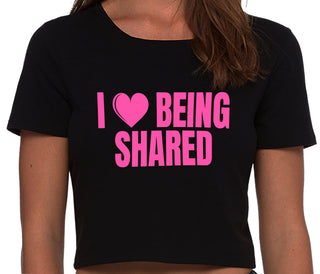 I Love Being Shared - Black Crop Top