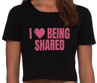 I Love Being Shared - Black Crop Top