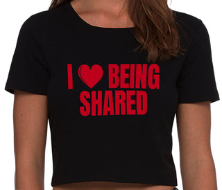 I Love Being Shared - Black Crop Top