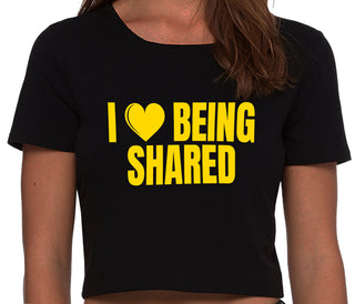 I Love Being Shared - Black Crop Top