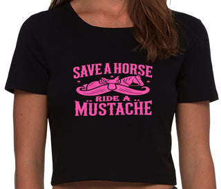 Save A Horse Ride A Mustache - Black Crop Top