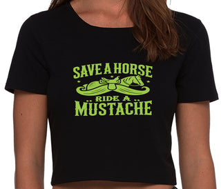 Save A Horse Ride A Mustache - Black Crop Top