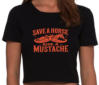 Save A Horse Ride A Mustache - Black Crop Top