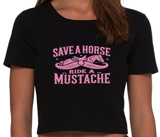 Save A Horse Ride A Mustache - Black Crop Top
