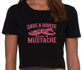 Save A Horse Ride A Mustache - Black Crop Top