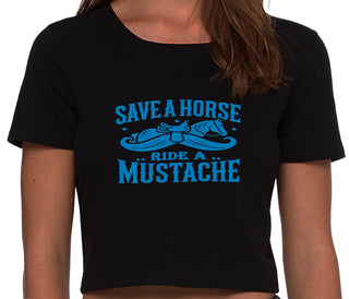 Save A Horse Ride A Mustache - Black Crop Top