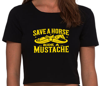 Save A Horse Ride A Mustache - Black Crop Top