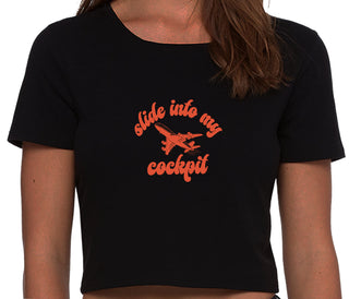 Slide Into My Cockpit - Black Crop Top