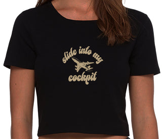 Slide Into My Cockpit - Black Crop Top