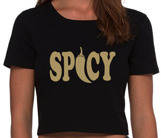 Spicy - Cute Pepper Logo - Black Crop Top