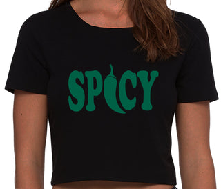 Spicy - Cute Pepper Logo - Black Crop Top
