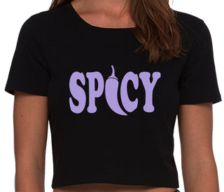 Spicy - Cute Pepper Logo - Black Crop Top