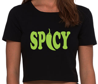Spicy - Cute Pepper Logo - Black Crop Top