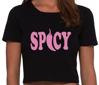 Spicy - Cute Pepper Logo - Black Crop Top