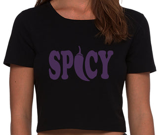 Spicy - Cute Pepper Logo - Black Crop Top