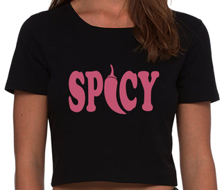 Spicy - Cute Pepper Logo - Black Crop Top