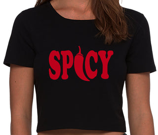 Spicy - Cute Pepper Logo - Black Crop Top