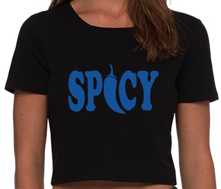 Spicy - Cute Pepper Logo - Black Crop Top