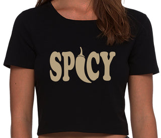Spicy - Cute Pepper Logo - Black Crop Top