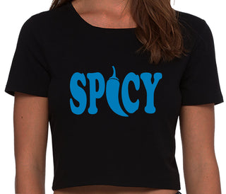 Spicy - Cute Pepper Logo - Black Crop Top