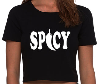 Spicy - Cute Pepper Logo - Black Crop Top