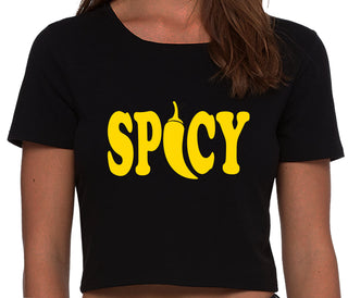 Spicy - Cute Pepper Logo - Black Crop Top