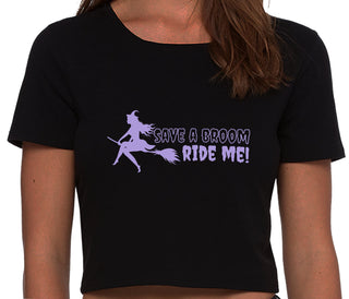 Save A Broom - Ride Me - Witch - Black Crop Top