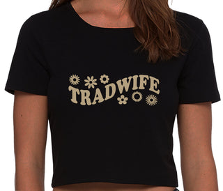 TradWife - Flower Design - Black Crop Top
