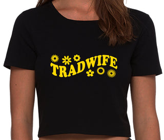 TradWife - Flower Design - Black Crop Top