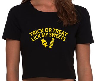 Trick Or Treat Lick My Sweets - Black Crop Top