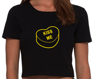 Valentines Day Candy - Kiss Me - Black Crop Top