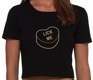 Valentines Day Candy - Lick Me - Black Crop Top