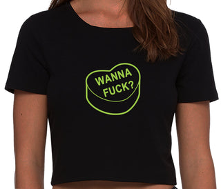 Valentines Day Candy - Wanna Fuck - Black Crop Top