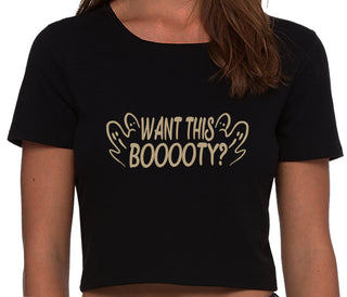 Want This Booooty - Black Crop Top